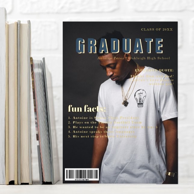 Fun Facts | Graduate Magazine Cover Photo  Foil Holiday Card (Creator Uploaded)