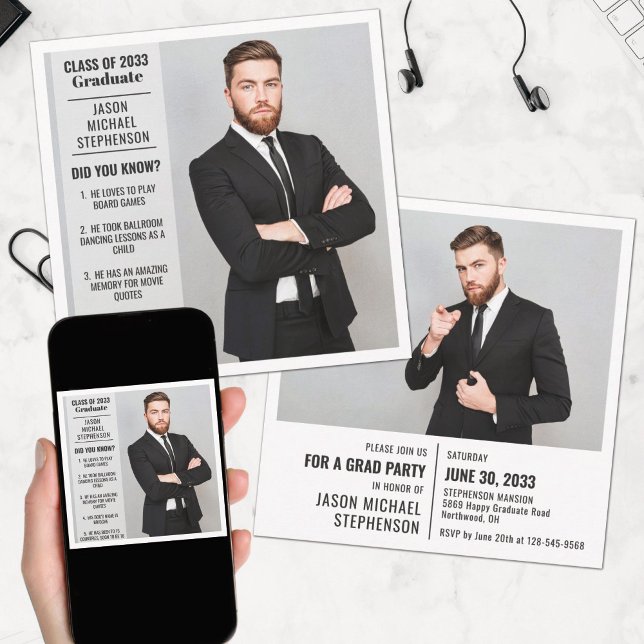 Fun facts graduation announcement 2 photo modern (Creator Uploaded)