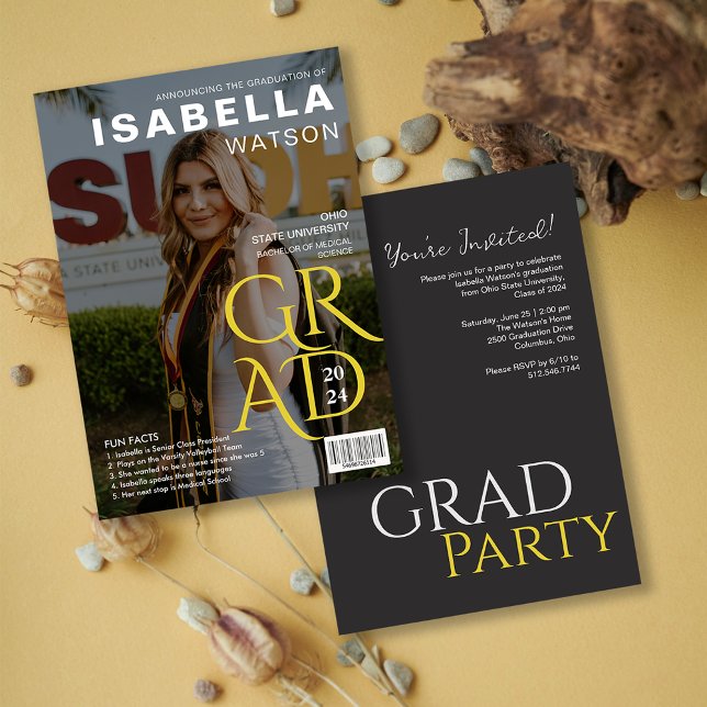 Fun Facts | Magazine Cover Photo Graduation Party Invitation (Fun Facts | Magazine Cover Stylish Photo Graduate Invitation)