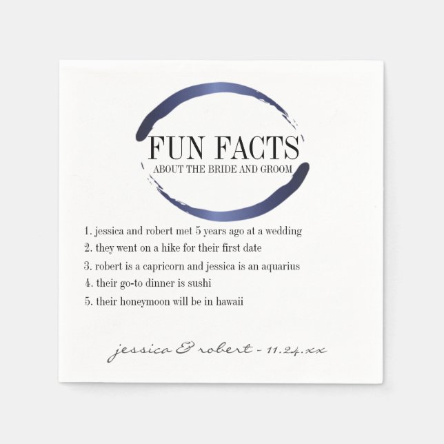 Fun Facts Modern Blue Brush Strokes Personalized Napkin (Front)
