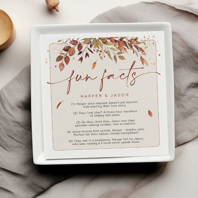 Fun Facts Modern Chic Minimalist Fall Wedding Napkin (Creator Uploaded)