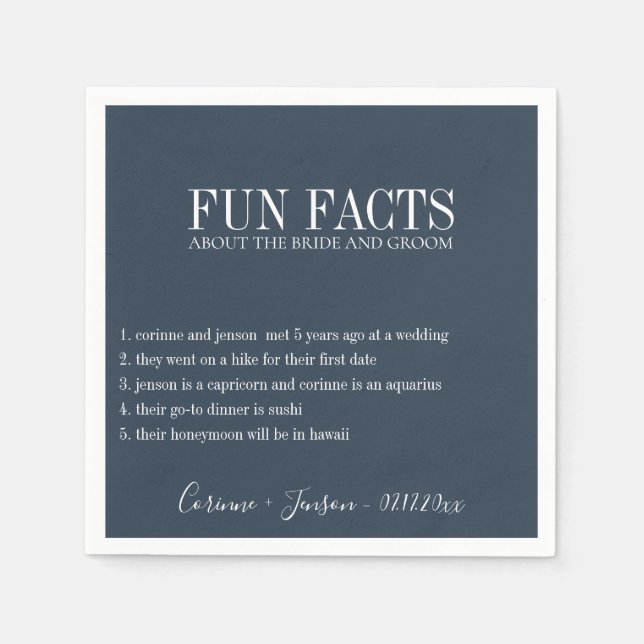 Fun Facts Muted Navy Blue Personalized Napkin (Front)