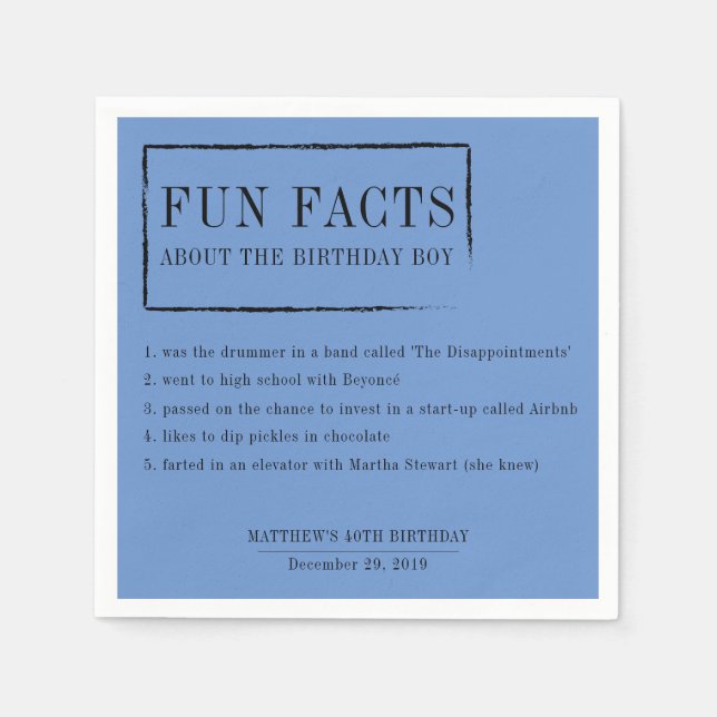 Fun Facts personalized napkins for birthdays (Front)