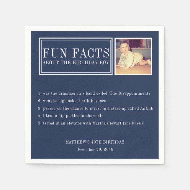 Fun Facts personalized napkins for birthdays (Front)