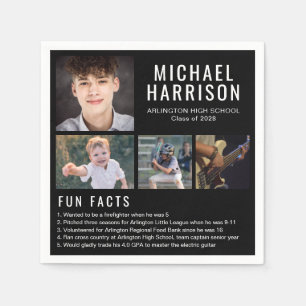 Fun Facts Photo Black Graduation Napkins