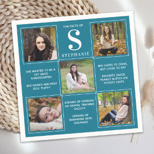 Fun Facts Photo Collage Teal Unique Graduation  Napkin