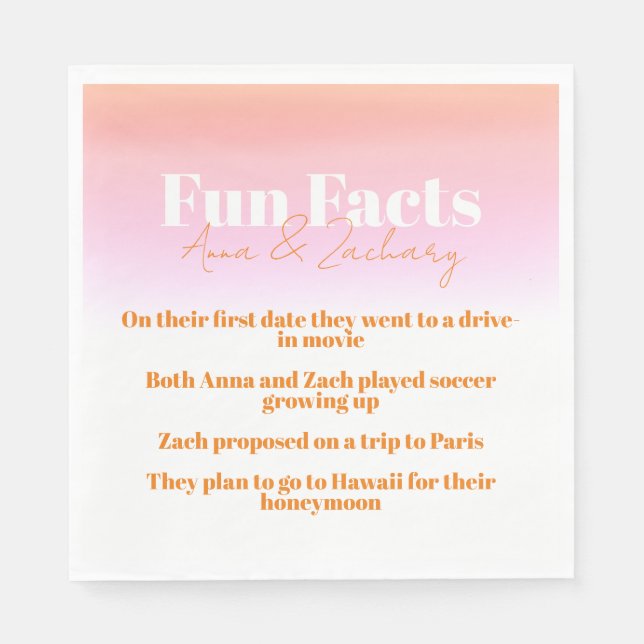 Fun Facts Pink Bridal Shower Napkin (Front)