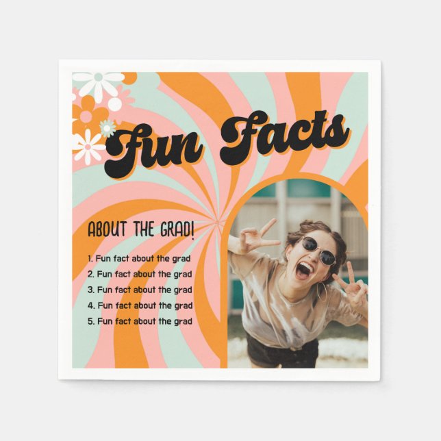 Fun Facts Retro Boho Photo Graduation Napkin (Front)