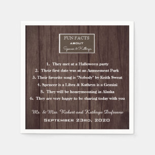"Fun Facts" Romantic & Rustic Wedding Personalized Napkin