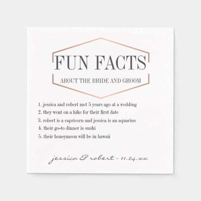 Fun Facts Rose Gold Personalized Paper Napkins (Front)