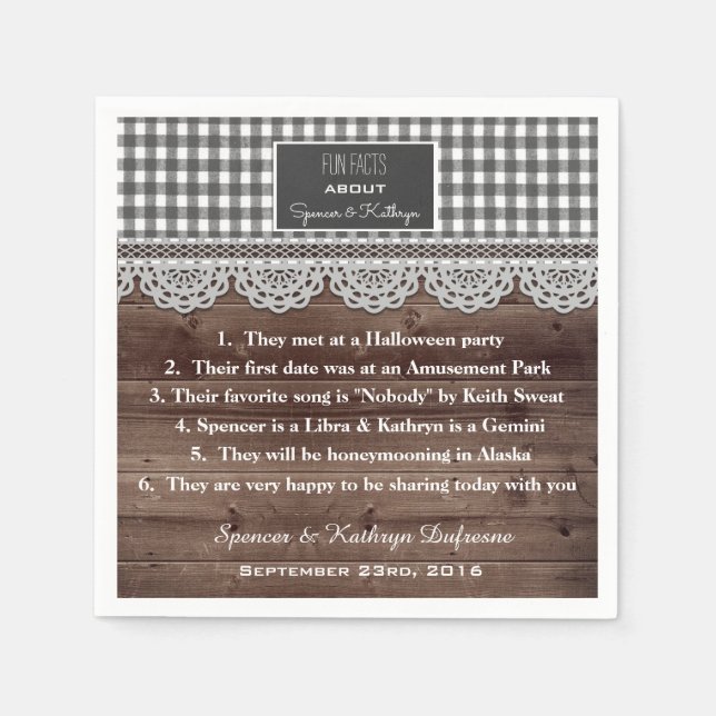 Fun Facts Rustic Wedding Napkin (Front)