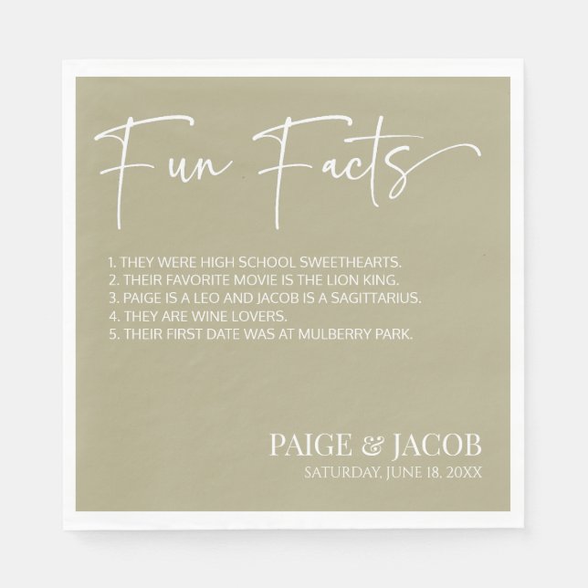 Fun Facts Sage Green Classic Minimal Wedding Napkin (Front)