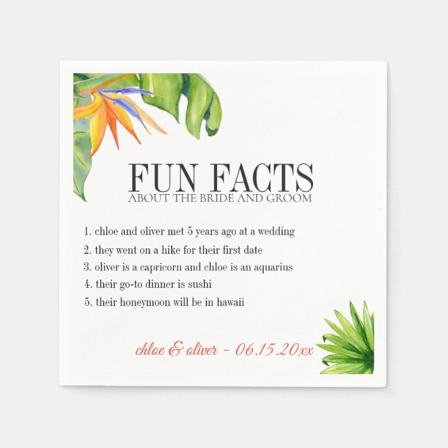 Fun Facts Tropical Foliage Personalized Napkin (Front)