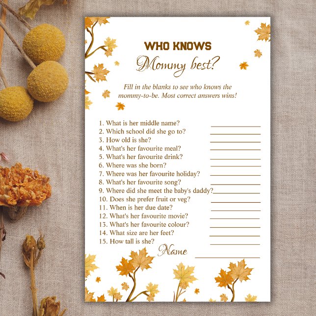 Fun Fall Baby Shower Who Knows Mommy Best (Creator Uploaded)