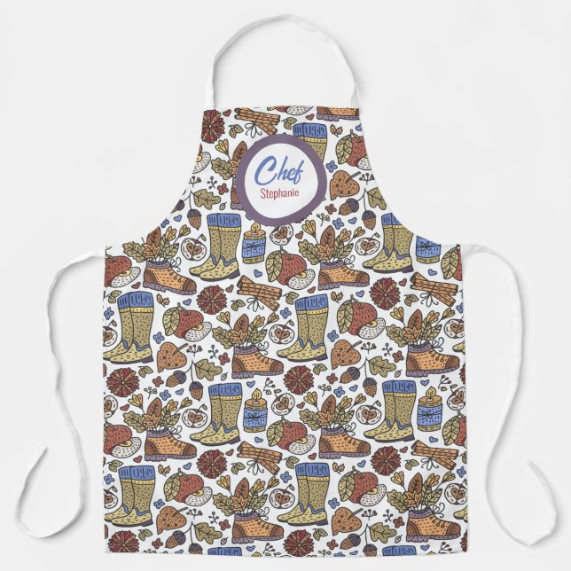 Fun Fall Boots Pattern, Personalized Chefs Apron (Front)