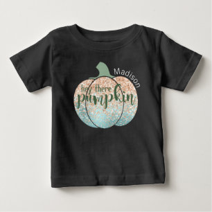 Fun Fall Halloween Glitter Hey There Pumpkin Name Baby T-Shirt