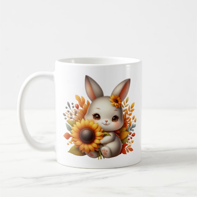 Fun Fall Seasonal bunny monogram Coffee  Mug (Left)