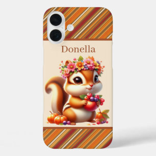 Fun Fall Seasonal squirrel add name iPhone 16 Plus Case