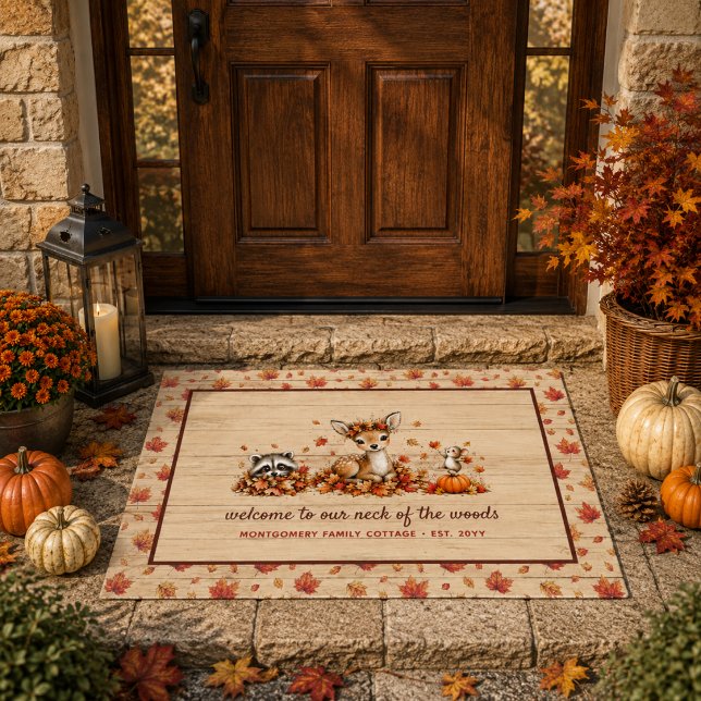 Fun Fall Woodland Animals Rustic Personalized Doormat (Fun Fall Woodland Animals Rustic Personalized Doormat)