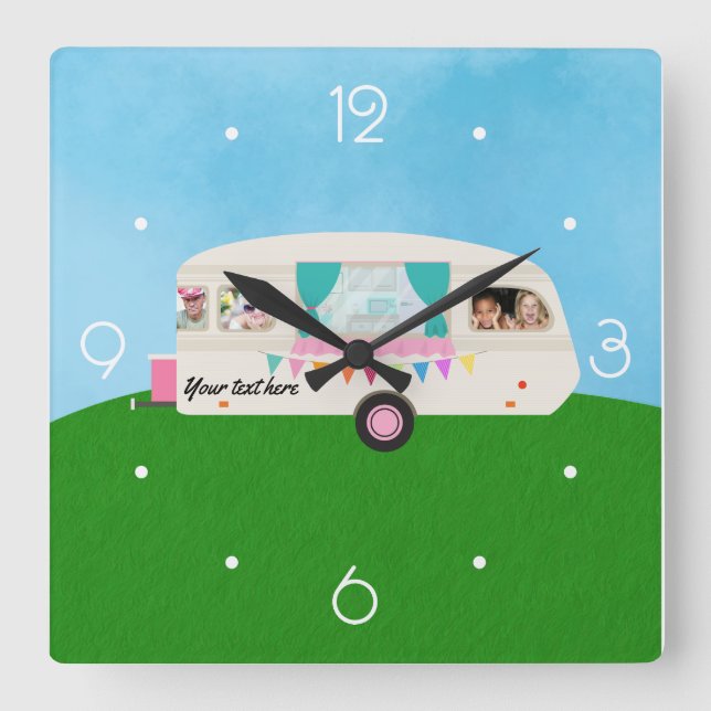 Fun Family Caravan personalized add photos Square Wall Clock (Front)