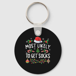 Fun Family Christmas Pyjamas Most Likely To Get So Keychain