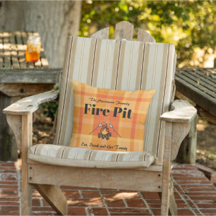 Fun Family Name Fire Pit Personalized Outdoor Pillow