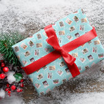 Fun Family Photos Christmas Postage Stamp Collage Wrapping Paper<br><div class="desc">Unique and memorable personalized family photo Christmas wrapping paper. Festive postage stamp-inspired design featuring our original hand-drawn Christmas postage stamp illustration scenes. Each stamp features a unique festive holiday scene with postage marks. "Merry, Love "Joy" displayed in script typography. Personalize with three family photos and a monogram. All artwork is...</div>