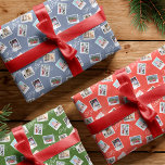 Fun Family Photos Christmas Postage Stamp Collage Wrapping Paper Sheet<br><div class="desc">Unique and memorable personalized family photo Christmas wrapping paper sheets. Festive postage stamp-inspired design featuring our original hand-drawn Christmas postage stamp illustration scenes. Each stamp features a unique festive holiday scene with postage marks. "Merry, Love "Joy" displayed in script typography. Personalize with three family photos and a monogram. All artwork...</div>