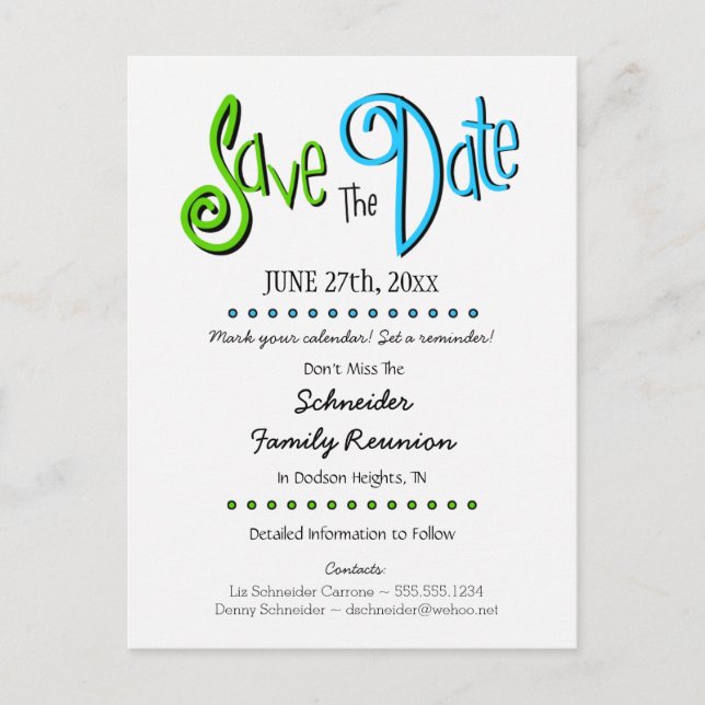 Fun Family Reunion or Party Save the Date Announcement Postcard (Front)