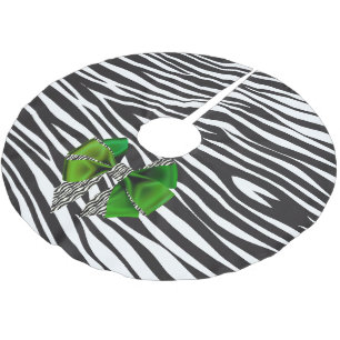 Fun Fantasy Zebra Print with Green Bow Brushed Polyester Tree Skirt