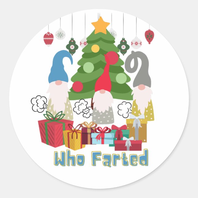 Fun Farting Christmas Elves  Classic Round Sticker (Front)