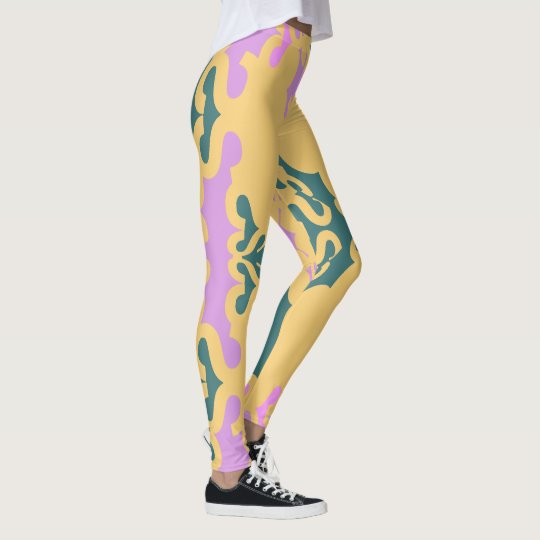 Fun Fashion Leggings-Women-Teal/Lavender/Gold Leggings