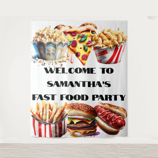 Fun fast food burger pizza food truck birthday  tapestry (Front)