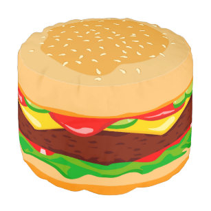 Fun fast food hamburger in a sesame seed bun, pouf