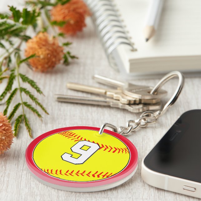 Fun Fastpitch Softball Player Number & Team Colour Keychain (Front Right)