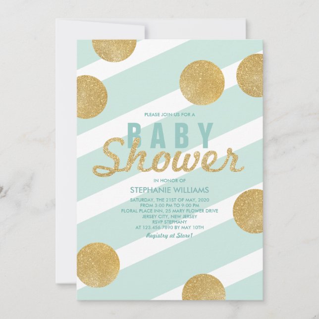 Fun Faux Gold Parties scintillant Mint Invitation  (Devant)