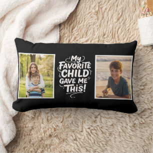 Fun Favorite Child Gave Me This 2 Photo Mom black Lumbar Pillow
