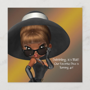 Fun Favourite Diva Womans Black 40th Birthday Part Invitation