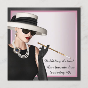 Fun Favourite Diva Womans Pink and Black Birthday Invitation