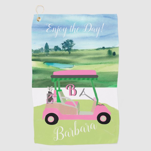 Fun Fem Golf Cart Personalized Name Golf Towel (Front)