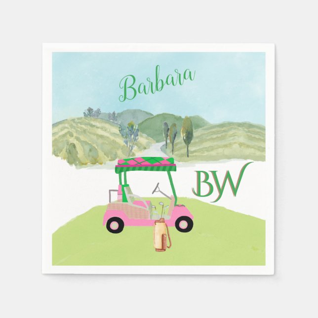 Fun Fem Golf Cart Scenic Personalized Name Napkin (Front)