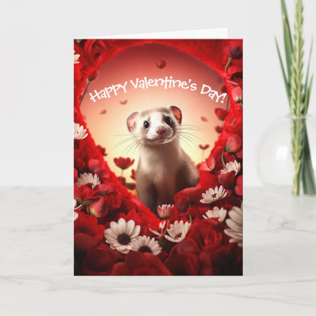 Fun Ferret in Flowers Valentine's Day Holiday Card (Front)