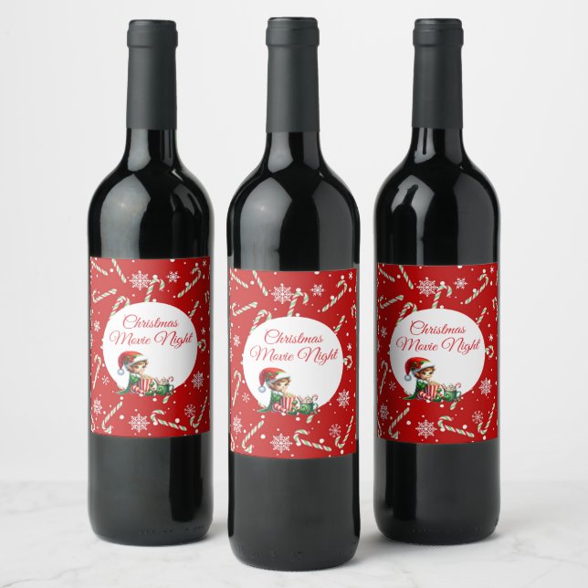 Fun Festival Movie Nuit Noël Fête Vin Étiquette (Bouteilles)