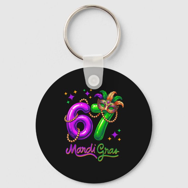 Fun Festive 67 Mardi Gras Party Balloons Beads Mas Keychain (Front)