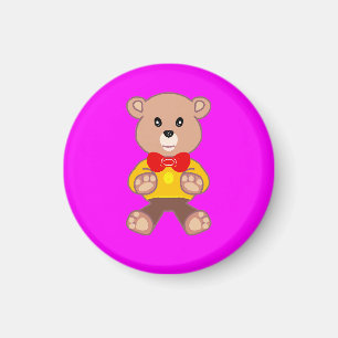 Fun Festive Bowtie Teddy Bear Bright Pink Magenta Magnet