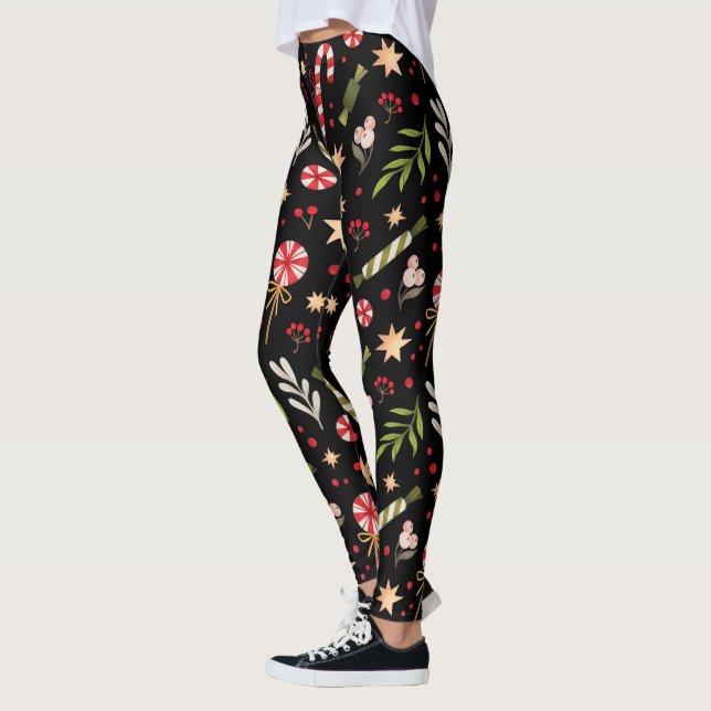 Fun Festive Colorful Christmas Candy Pattern Leggings (Left)