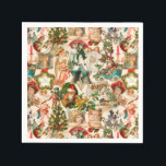 Fun, Festive & Colourful Vintage Christmas Ephemer Napkin<br><div class="desc">Happy and fun holiday collage featuring traditional elements associated with the best parts of Christmas through the years, including smiling angels, happy children, adorable puppy, winter holly, a decorated tree, plump snow birds, antique bicycle, presents, and of course a jolly Santa. Each element was extracted from Victorian Christmas cards, restored...</div>