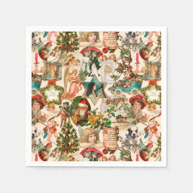Fun, Festive & Colourful Vintage Christmas Ephemer Napkin (Front)