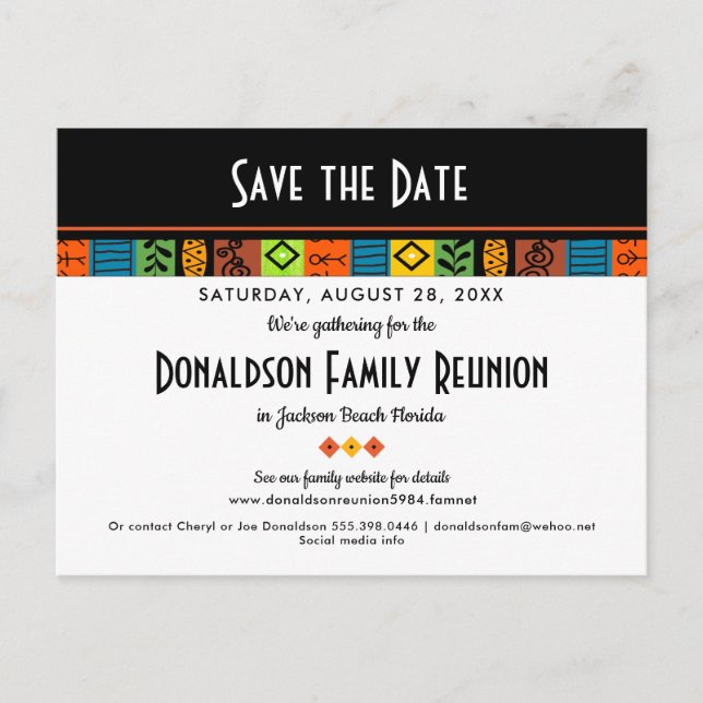 Fun Festive Family Reunion or Party Save the Date Announcement Postcard (Front)
