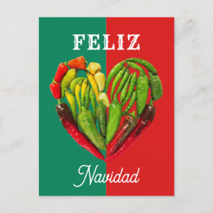 Fun Festive Feliz Navidad Chili Peppers Heart  Postcard